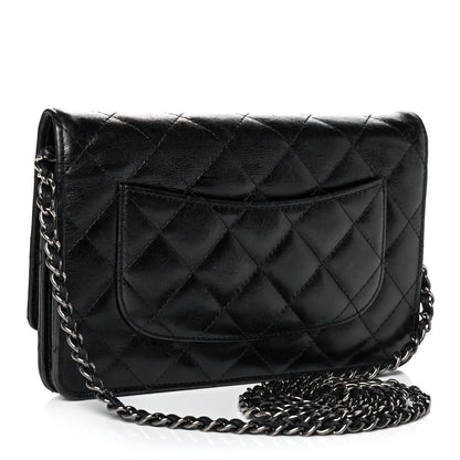 Chanel Metallic Aged Calfskin Quilted Reissue Wallet On Chain WOC Black 2 of 9
