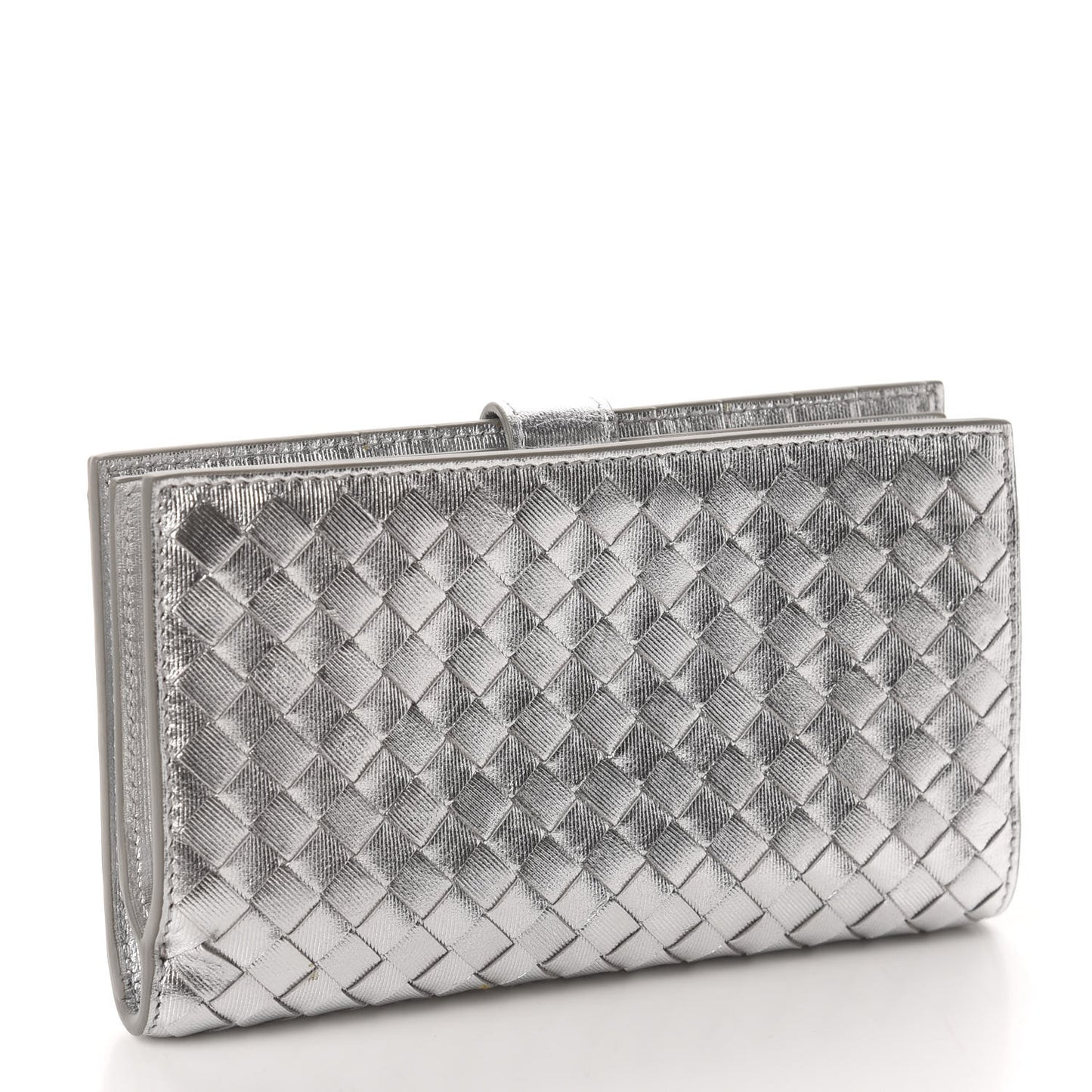 Metallic Grosgrain Intrecciato Continental Wallet Silver