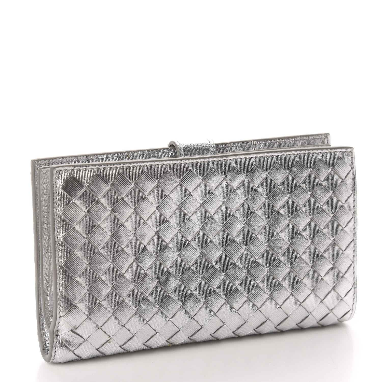 Bottega Veneta Metallic Grosgrain Intrecciato Continental Wallet Silver 3 of 8