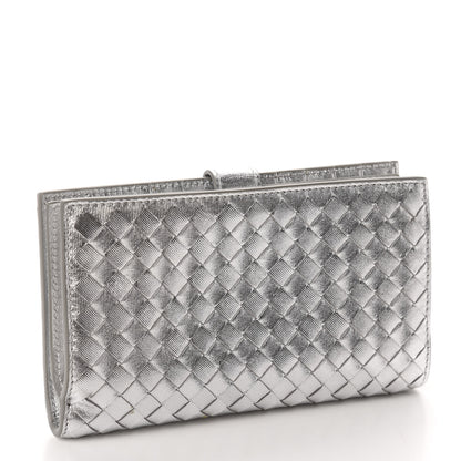 Bottega Veneta Metallic Grosgrain Intrecciato Continental Wallet Silver 3 of 8