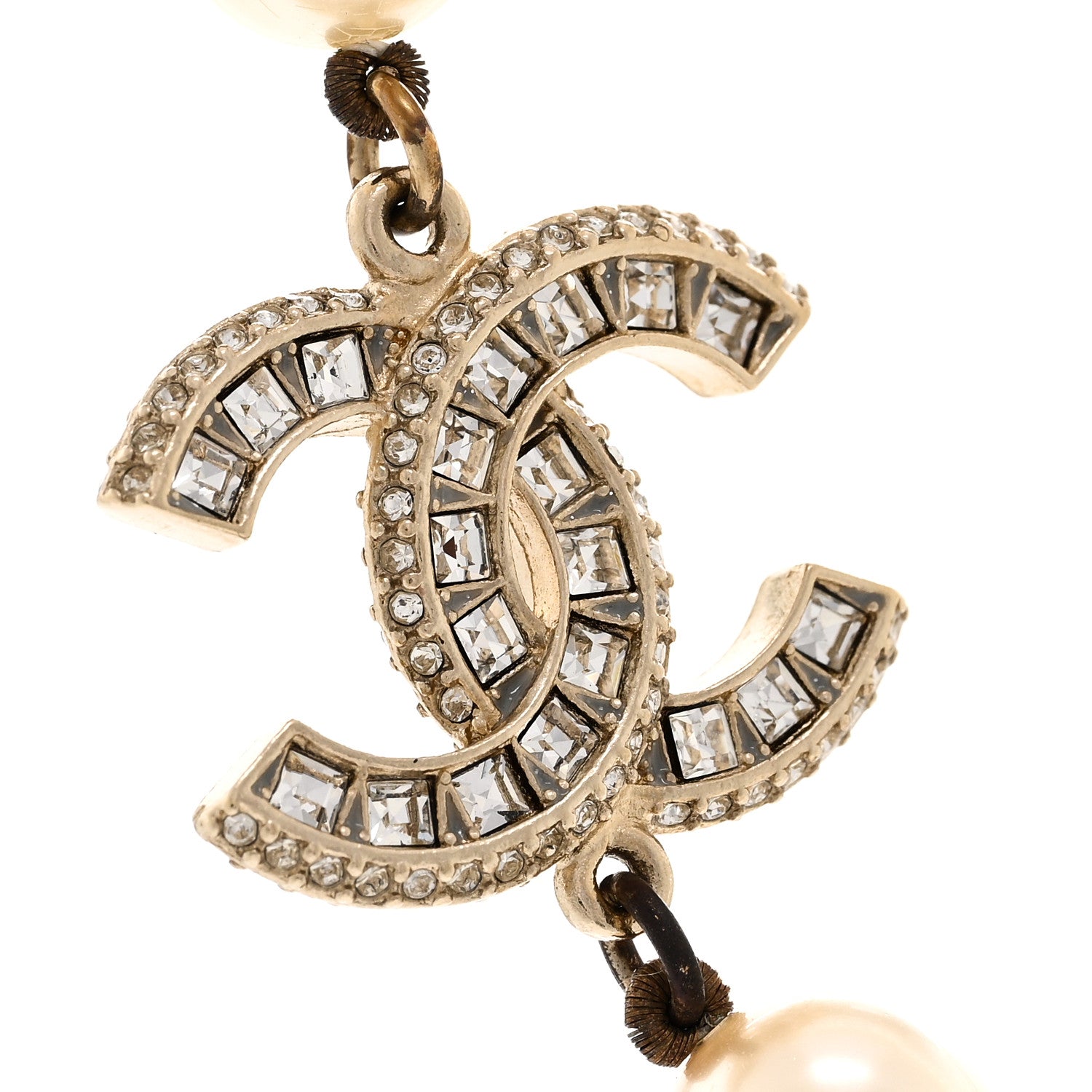 Chanel Pearl Baguette Crystal CC Long Necklace Gold 4 of 6