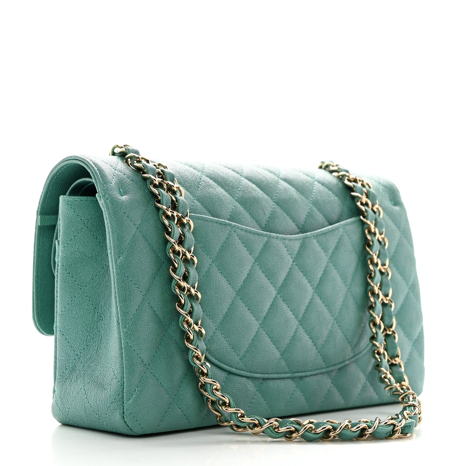 Chanel Iridescent Caviar Quilted Medium Double Flap Green 2 of 10
