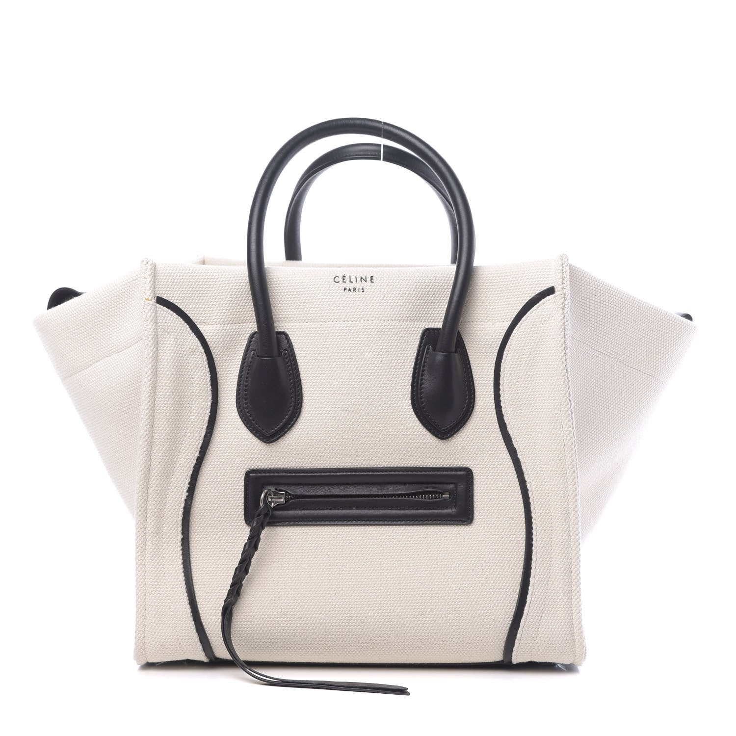 Celine Cotton Canvas Medium Phantom Luggage White Black 1 of 12