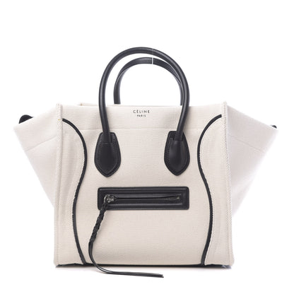 Celine Cotton Canvas Medium Phantom Luggage White Black 1 of 12
