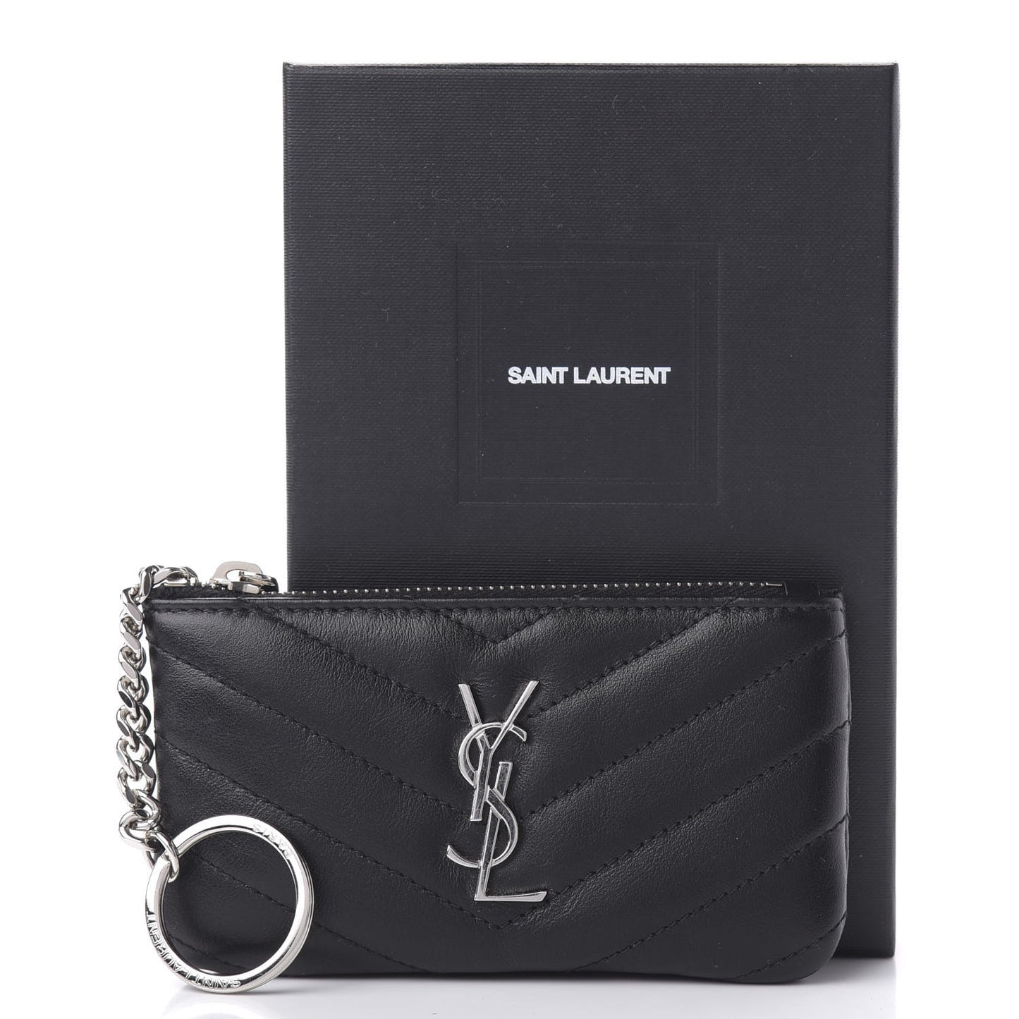 Calfskin Matelasse Monogram Key Pouch Black