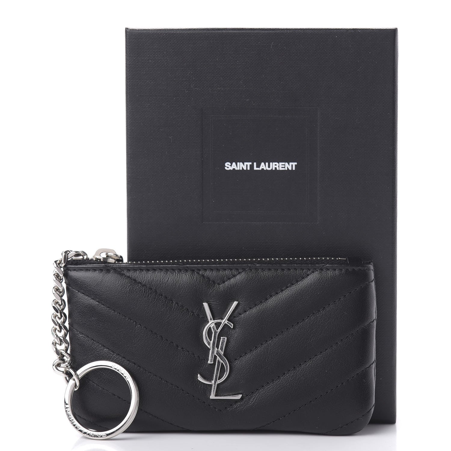 Saint Laurent Calfskin Matelasse Monogram Key Pouch Black 11 of 11