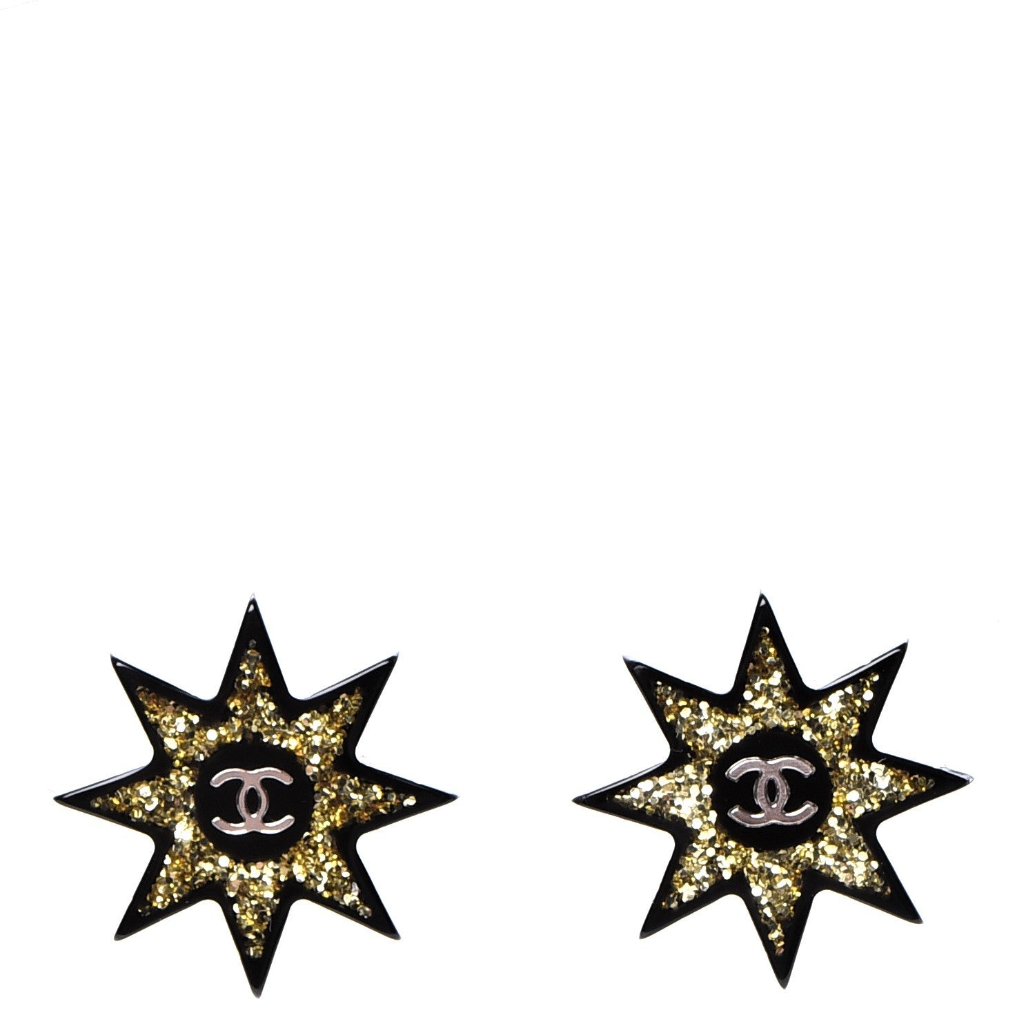 Chanel Resin Metal CC Star Earrings Black Gold 1 of 6