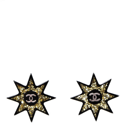 Chanel Resin Metal CC Star Earrings Black Gold 1 of 6