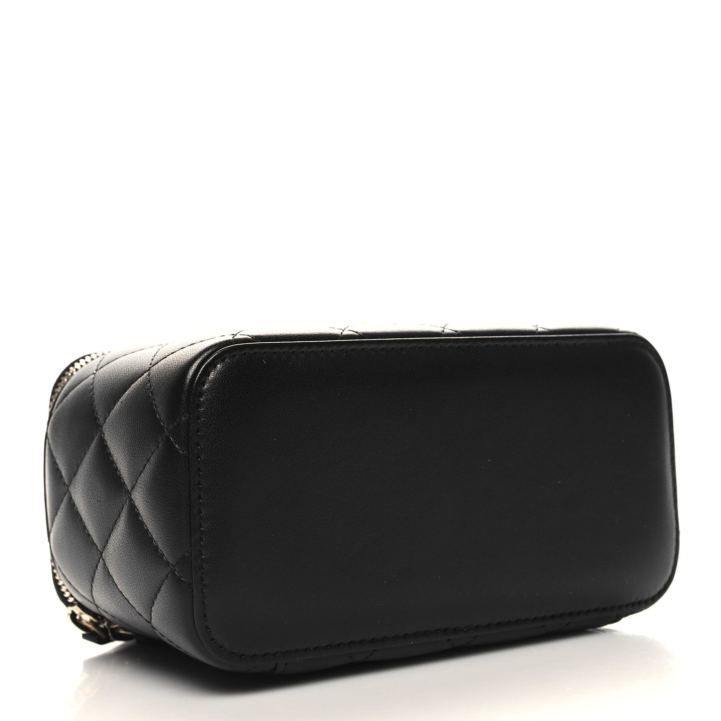Lambskin Quilted Small Top Handle Vanity Case With Chain Black