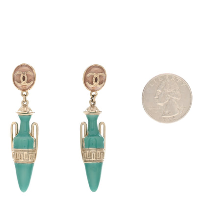 Chanel Metal Resin Ancient Greek Urn Drop Earrings Light Gold Turquoise 2 of 5