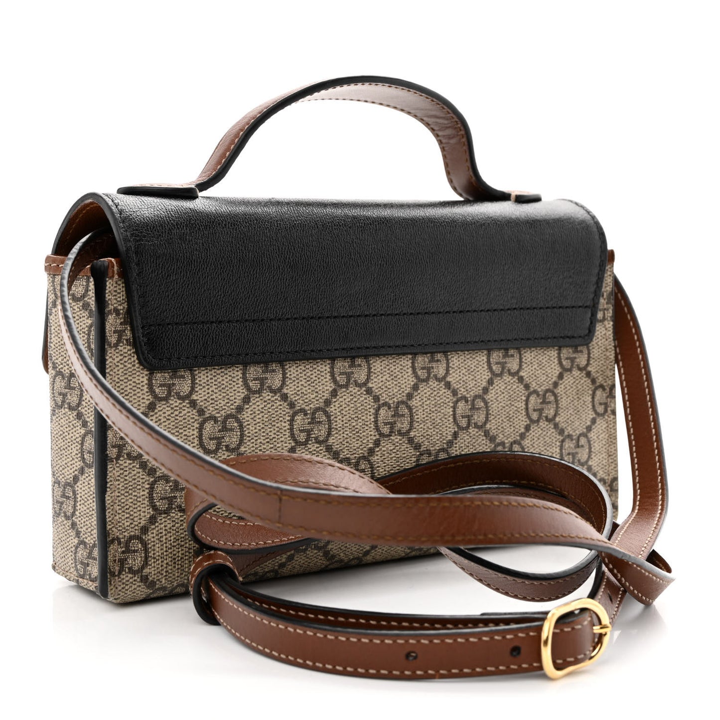 GG Supreme Monogram Calfskin Mini Padlock Top Handle Shoulder Bag Beige Black Cuir