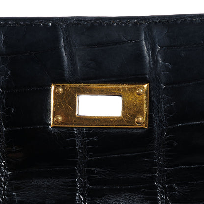 Hermes Shiny Porosus Crocodile Kelly Sellier 32 Black 8 of 9
