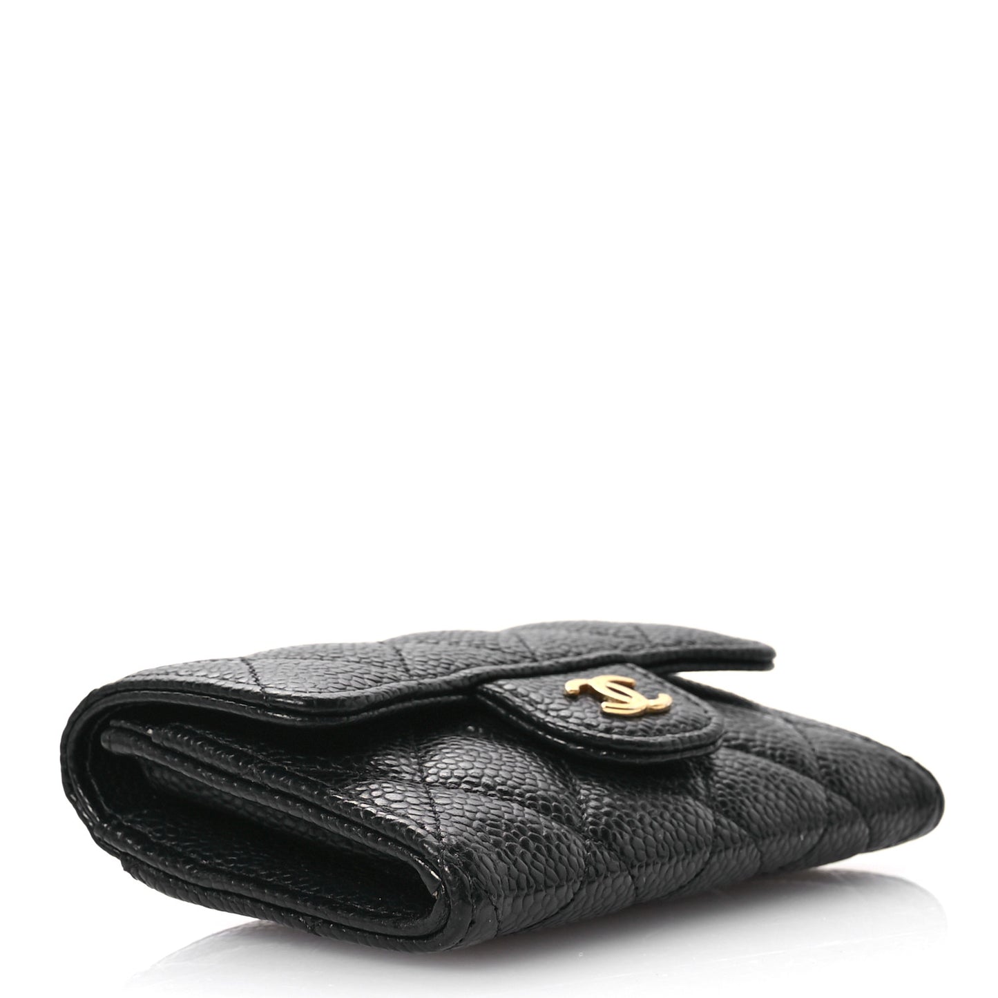 Caviar Quilted Flap Card Holder Wallet Black