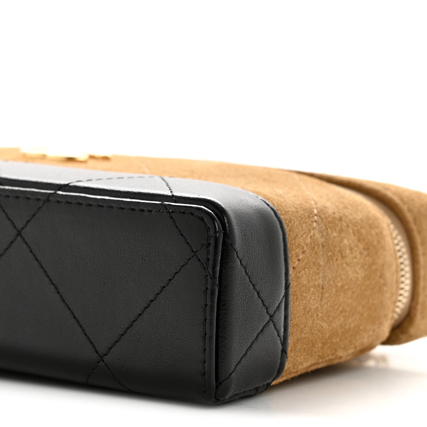 Chanel Suede Calfskin Shiny Lambskin Quilted Top Handle Slim Vanity Case With Chain Beige Black 10 of 11