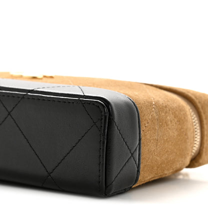 Chanel Suede Calfskin Shiny Lambskin Quilted Top Handle Slim Vanity Case With Chain Beige Black 10 of 11