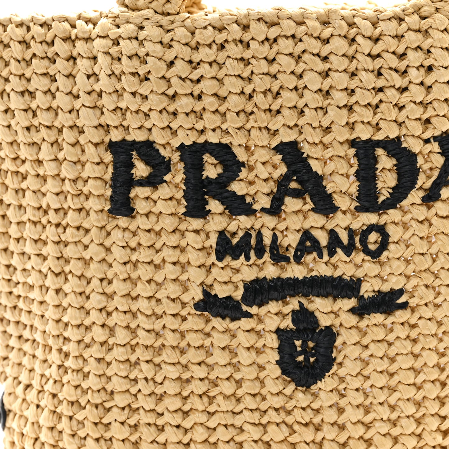Yarn Raffia Effect Crochet Embroidered Small Logo Tote Naturale
