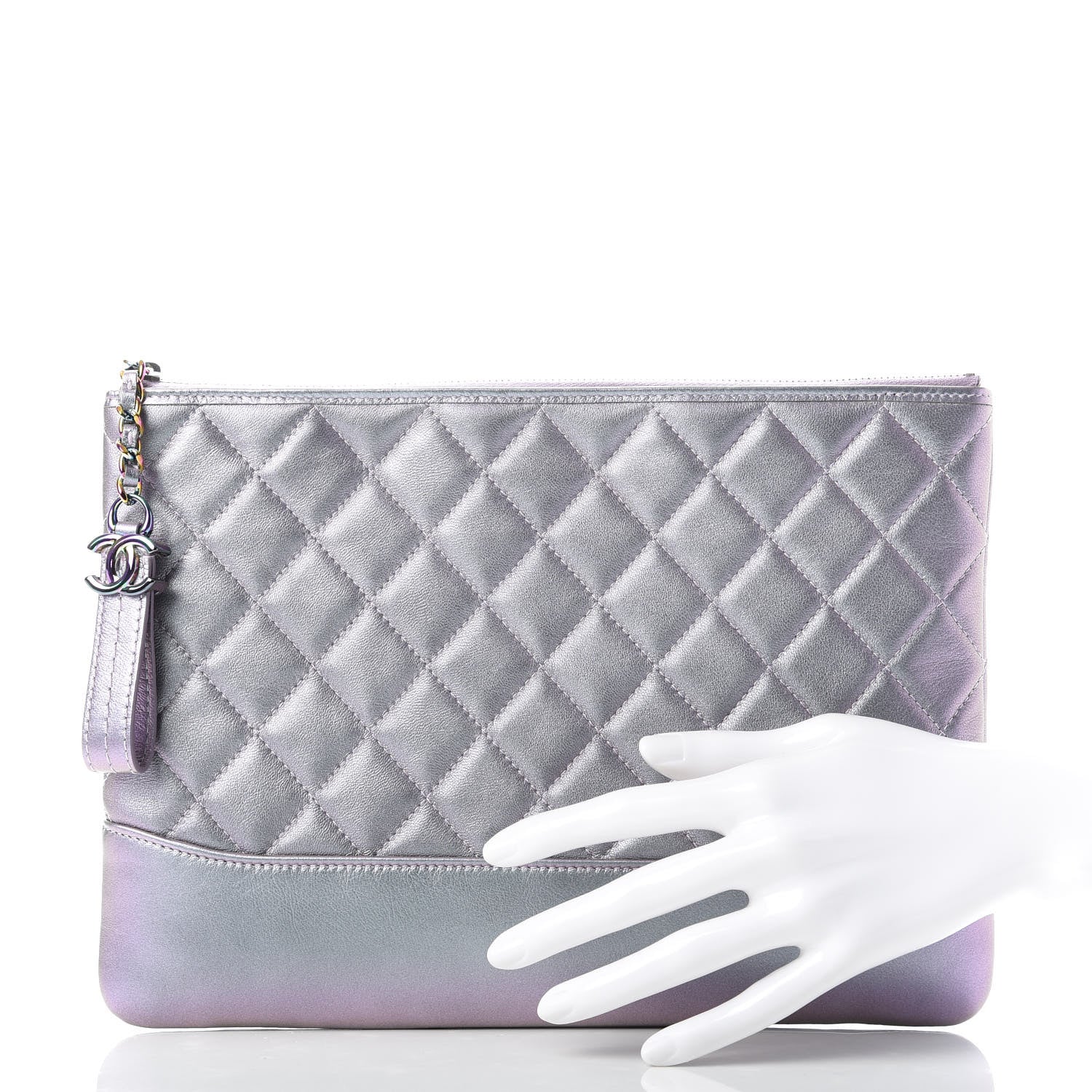 Chanel Iridescent Lambskin Quilted Medium Gabrielle Cosmetic Case Light Purple 2 of 10