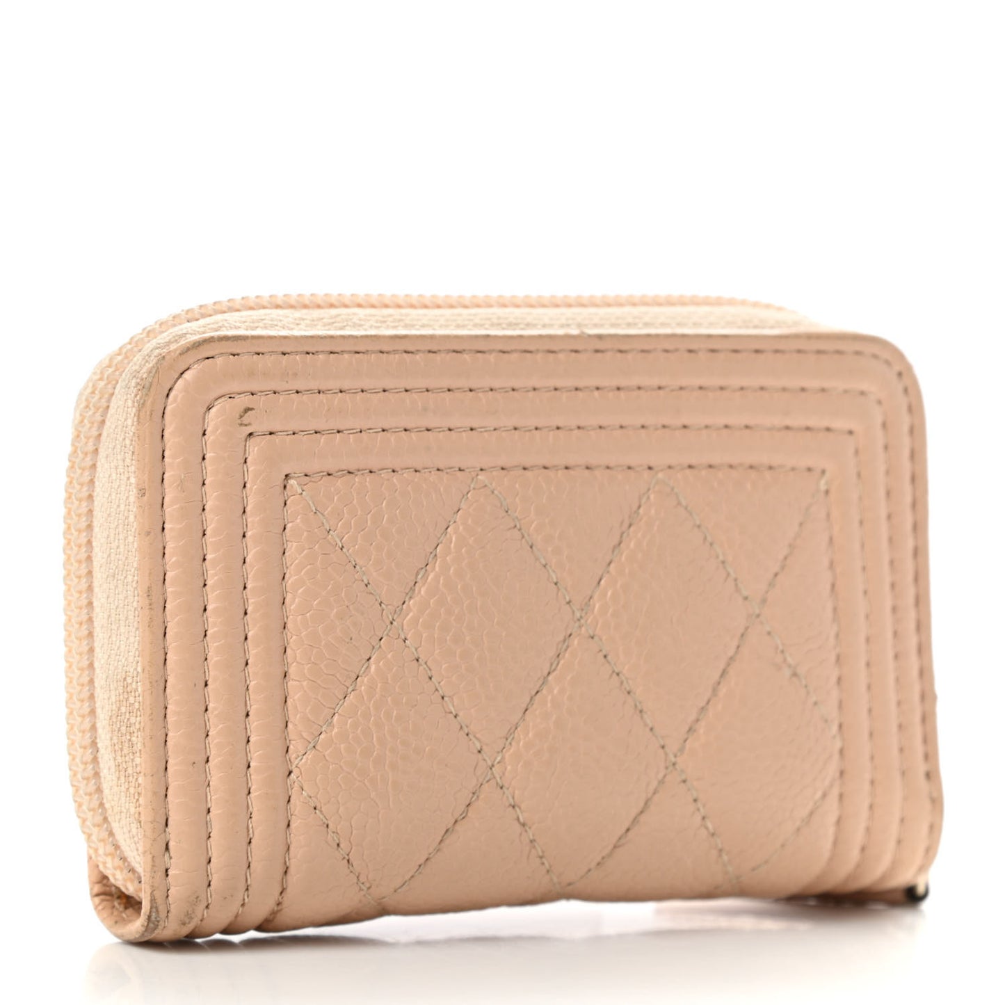 Caviar Quilted Boy Zip Around Coin Purse Wallet Beige Clair