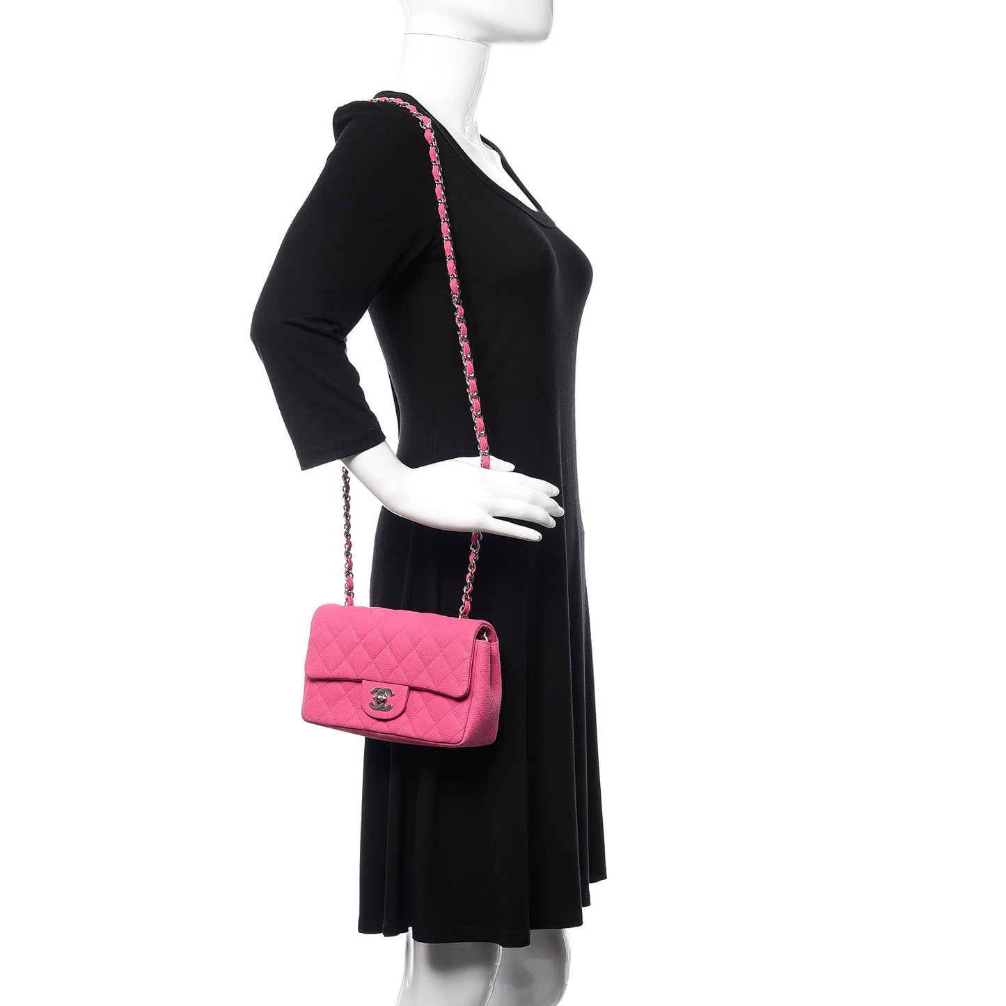 Iridescent Caviar Quilted Mini Rectangular Flap Pink