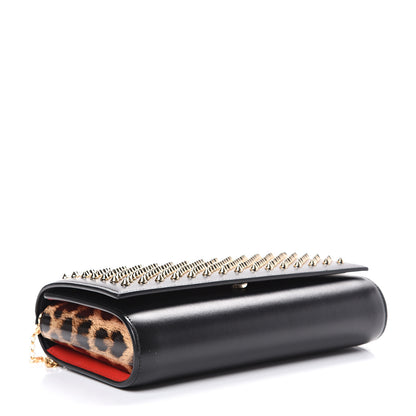 Christian Louboutin Calfskin Patent Leopard Spikes Paloma Clutch Black 3 of 12
