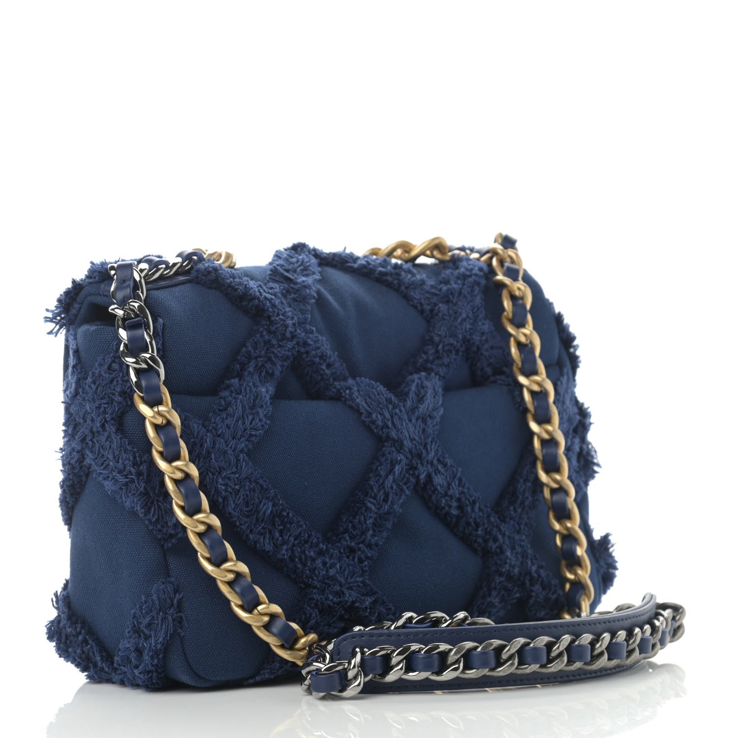 Chanel Cotton Canvas Quilted Medium Chanel 19 Flap Navy Blue 3 of 14