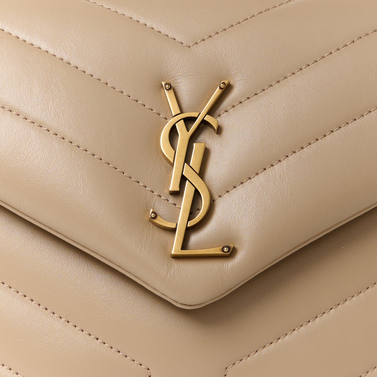 Saint Laurent Calfskin Y Quilted Monogram Small Loulou Chain Satchel Dark Beige 9 of 11