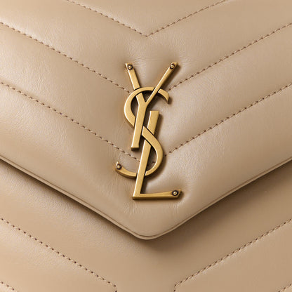 Saint Laurent Calfskin Y Quilted Monogram Small Loulou Chain Satchel Dark Beige 9 of 11