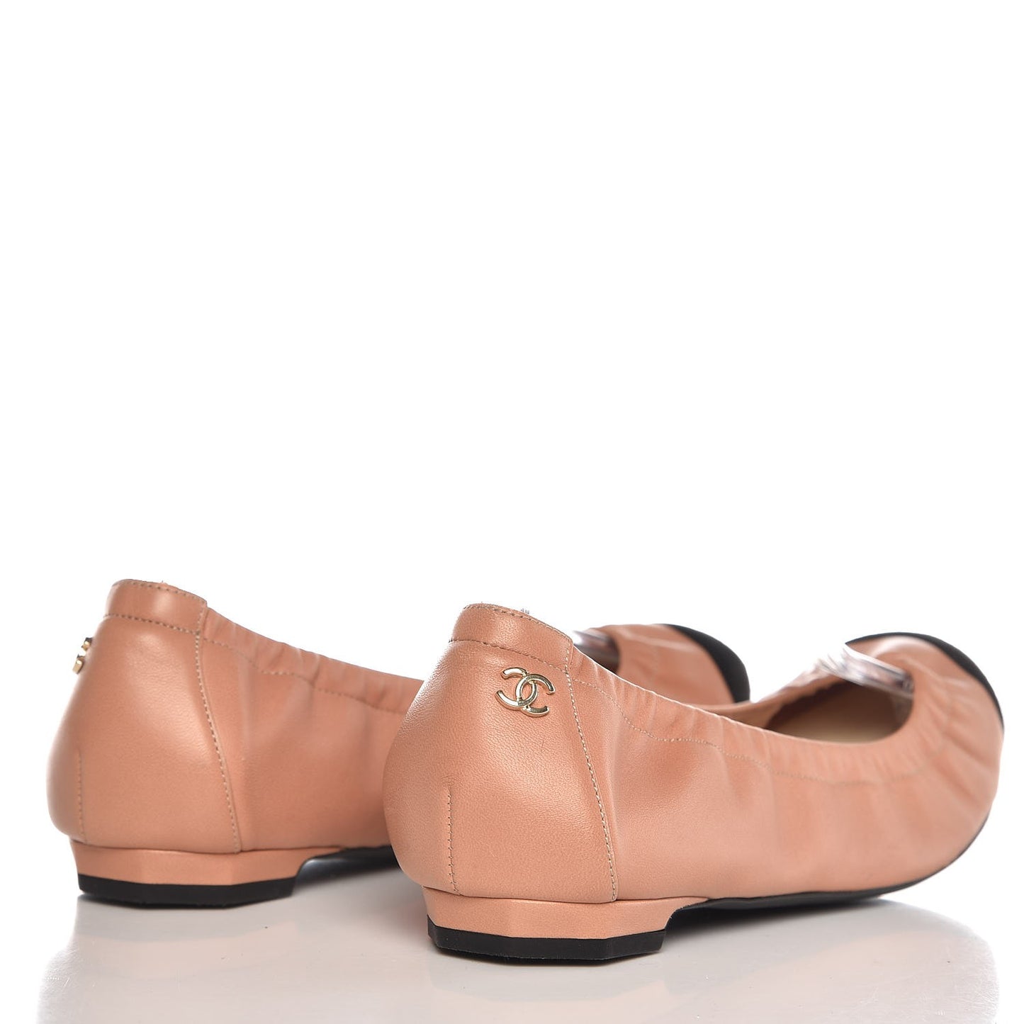 Lambskin Suede CC Elastic Cap Toe Ballerina Flats 36.5 Pink Black