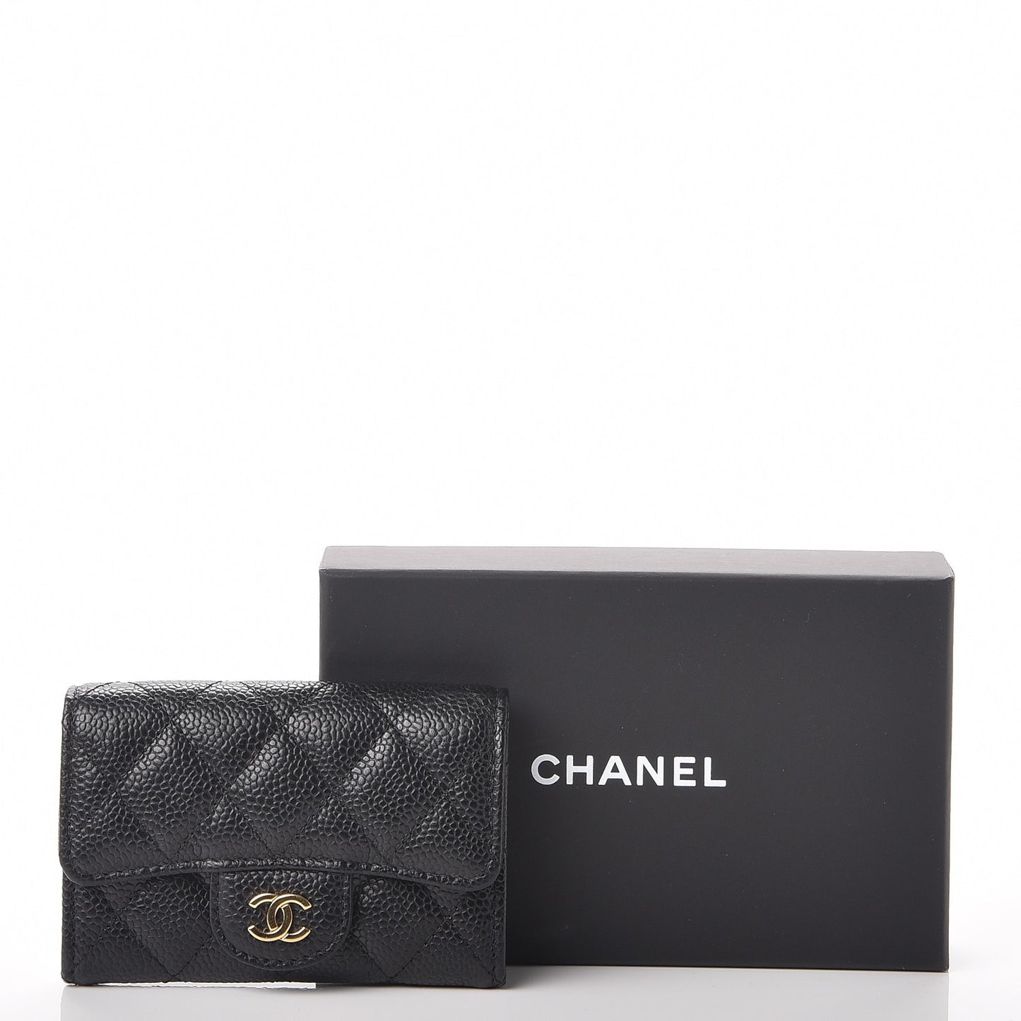 Caviar Quilted Flap Card Holder Black