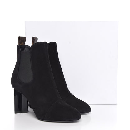 Louis Vuitton Suede Monogram Uniformes Cap Toe Chelsea 80mm Ankle Boots 37 Black 9 of 9