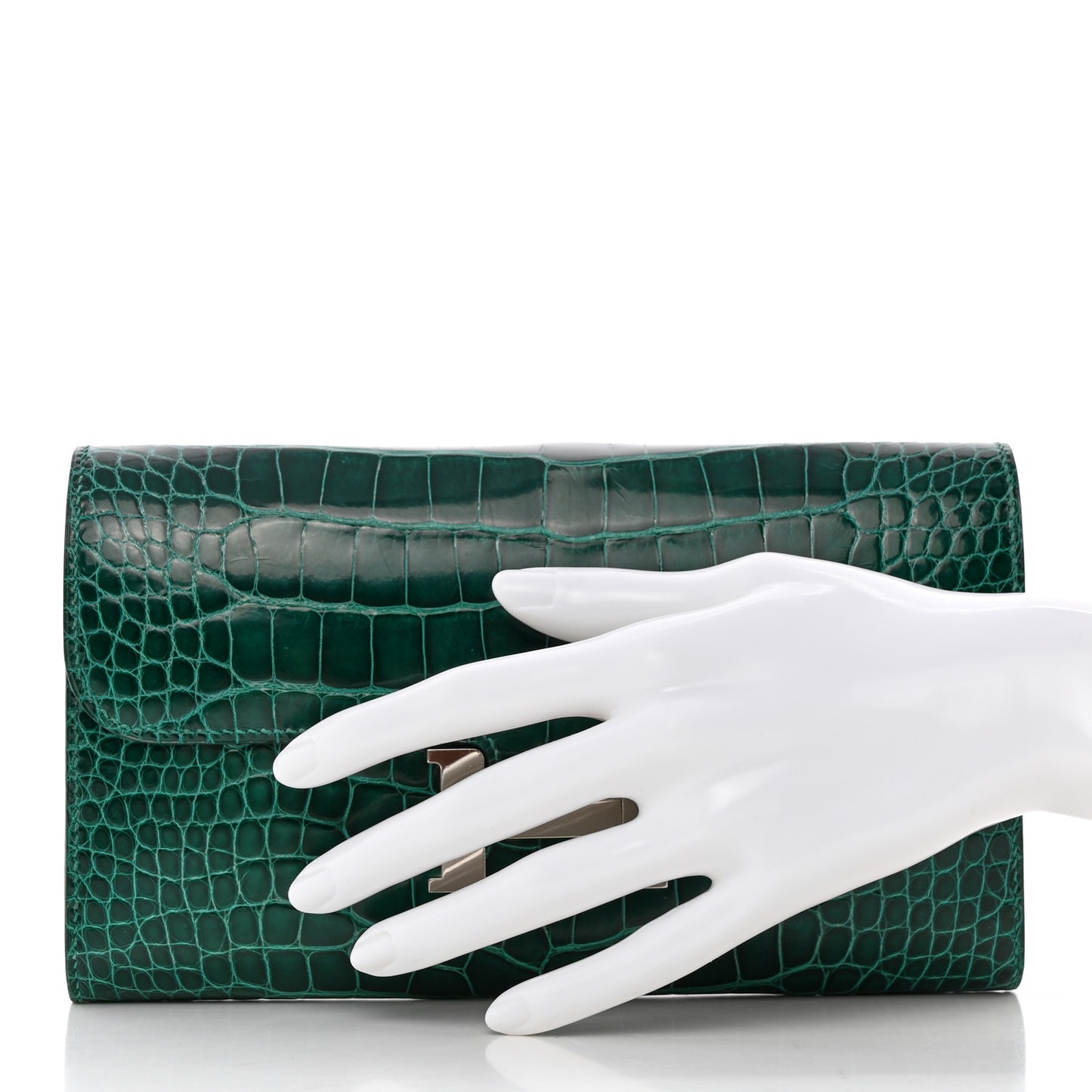 Shiny Alligator Constance Long Wallet Vert Emeraude