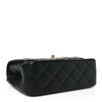 Chanel Lambskin Metal Quilted Twist Top Handle Flap With Chain Black 4 of 10