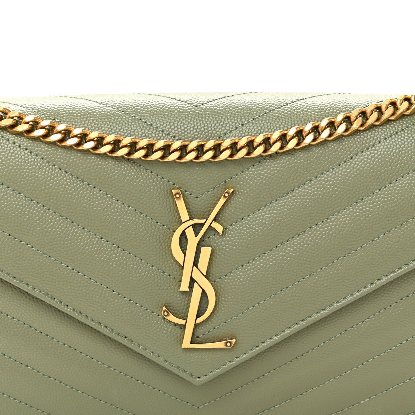 Grain De Poudre Matelasse Chevron Monogram Chain Wallet Light Sage