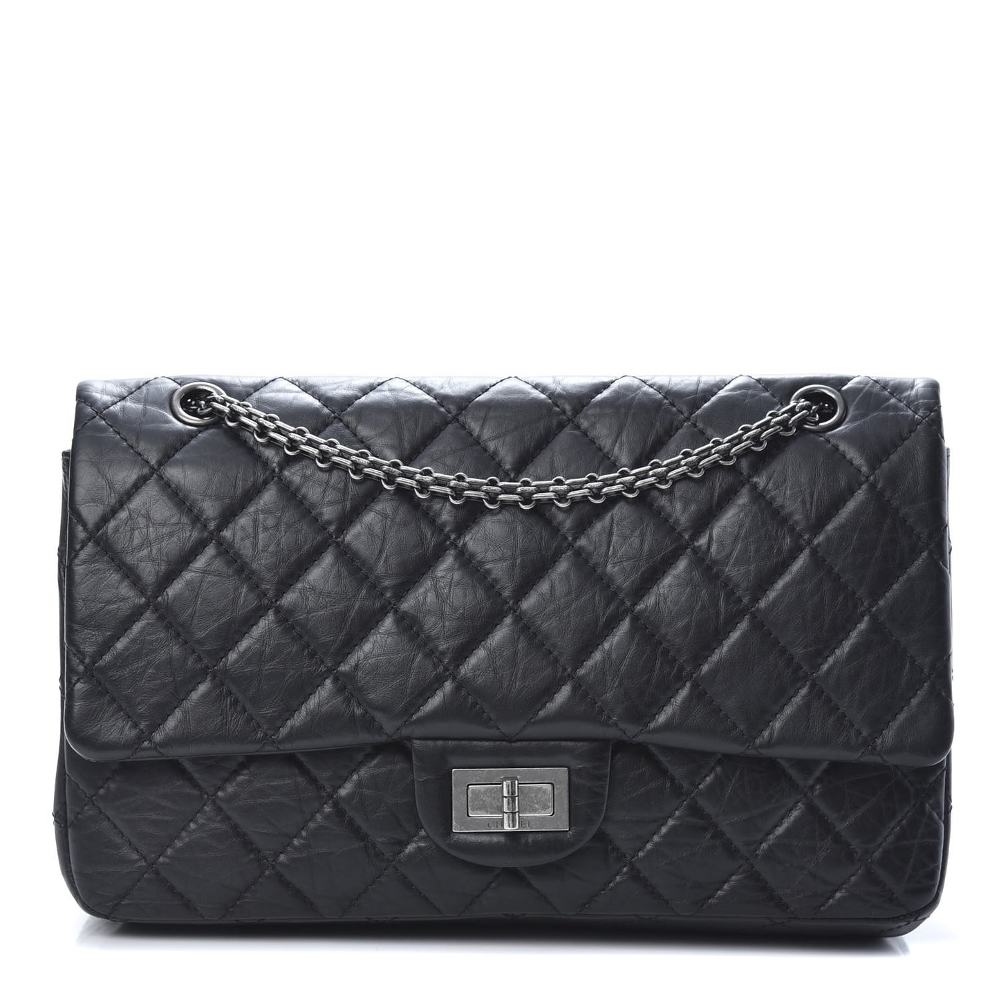 Aged Calfskin Quilted 2.55 Reissue 227 Flap Black