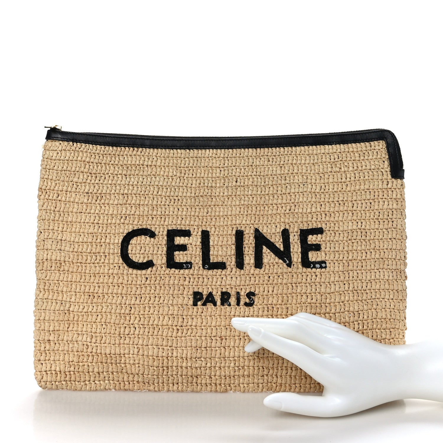 Celine Raffia Sequin Large Pouch Black 2 of 7
