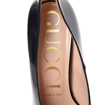 Gucci Polished Calfskin Removable Pearly Bow Elaisa Platform High Heel Pumps 38 Black 12 of 15