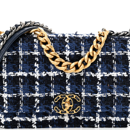 Chanel Tweed Quilted Chanel 19 Wallet On Chain WOC Blue White Navy Blue 9 of 12