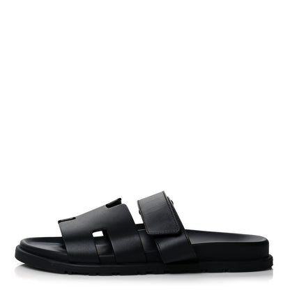 Hermes Calfskin Mens Chypre Sandals 42 Black 1 of 9