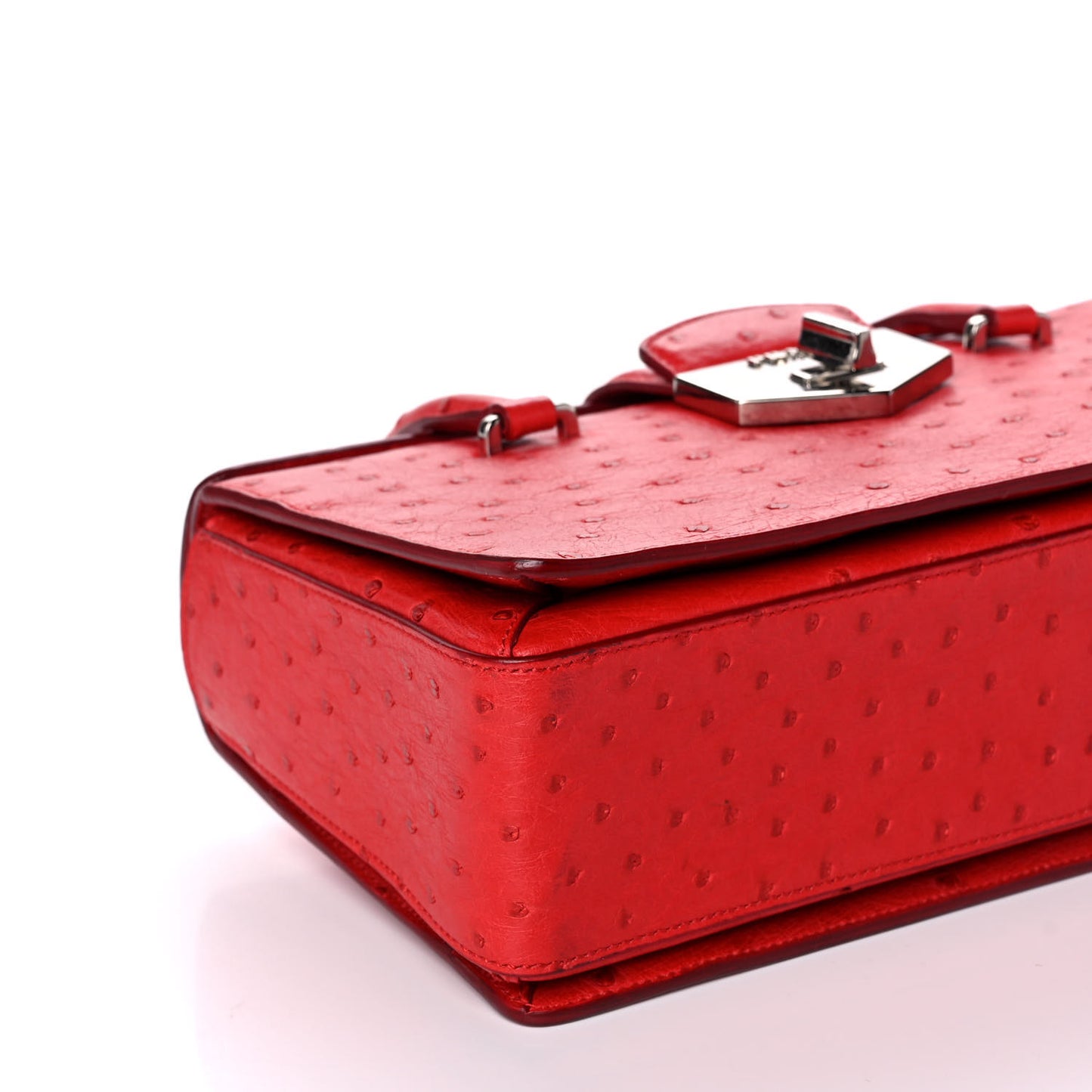 Ostrich Top Handle Shoulder Bag Rosso