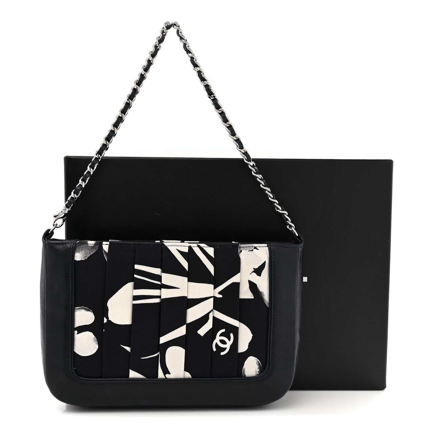 Chanel Lambskin Fabric Pleated Symbols Pochette Navy 1883382