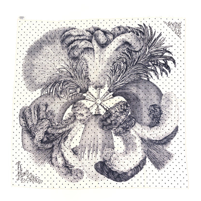 Hermes Silk Plumets Et Panaches Scarf 90 White Black Anthracite 1 of 5