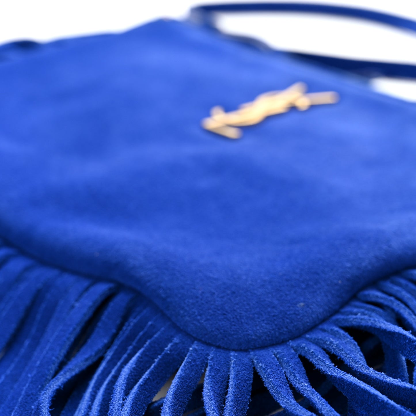 Suede Calfskin Small Fringe Crossbody Bag Blue