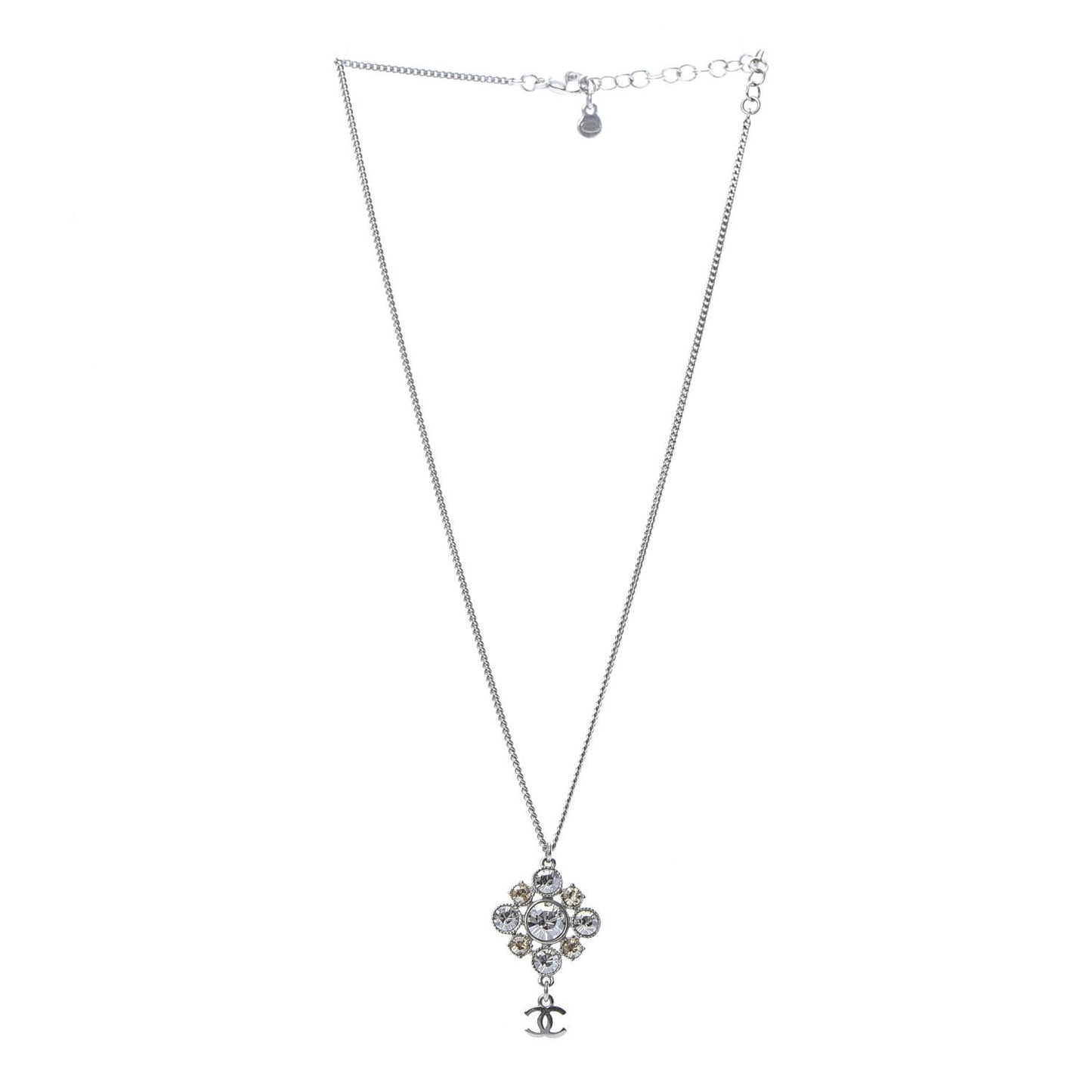 Crystal CC Drop Pendant Necklace Silver