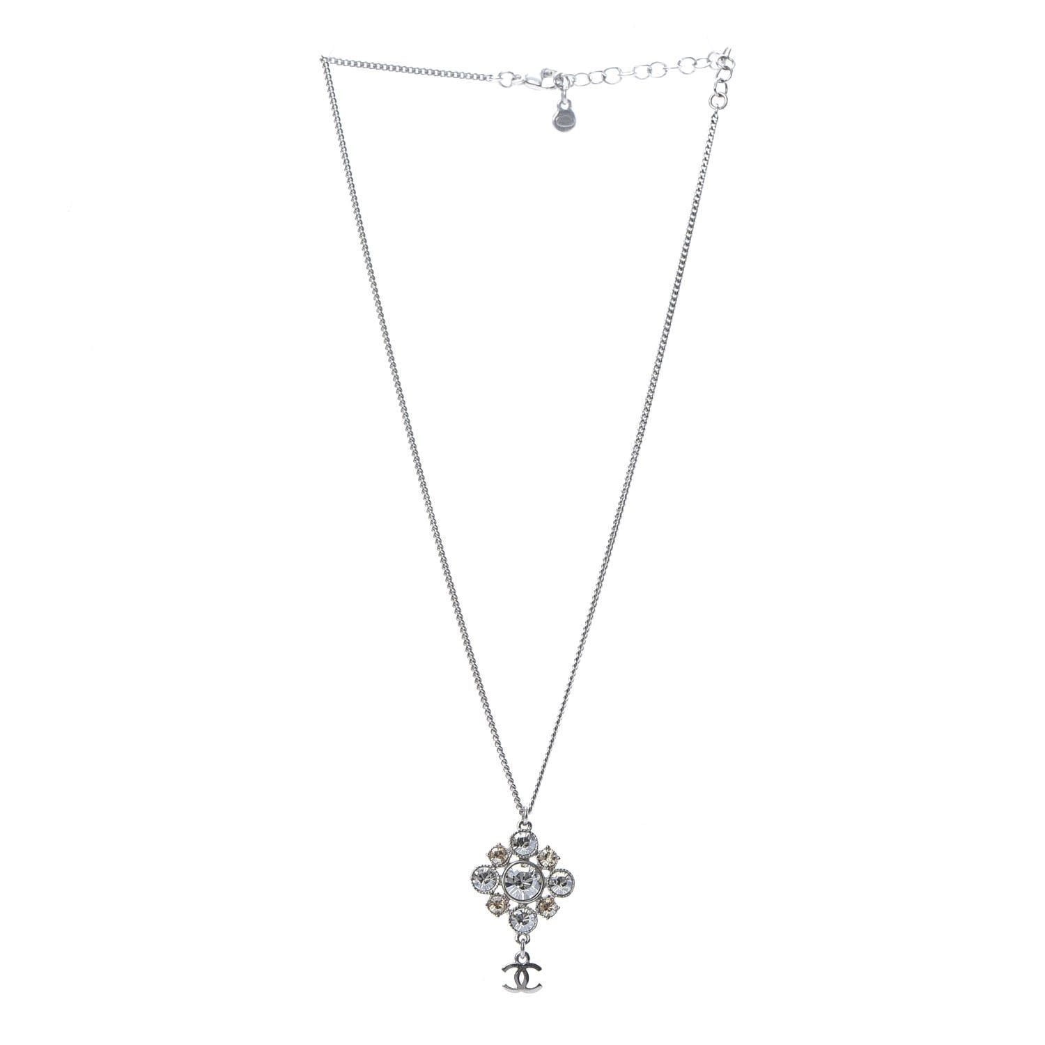 Chanel Crystal CC Drop Pendant Necklace Silver 3 of 4
