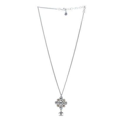 Chanel Crystal CC Drop Pendant Necklace Silver 3 of 4
