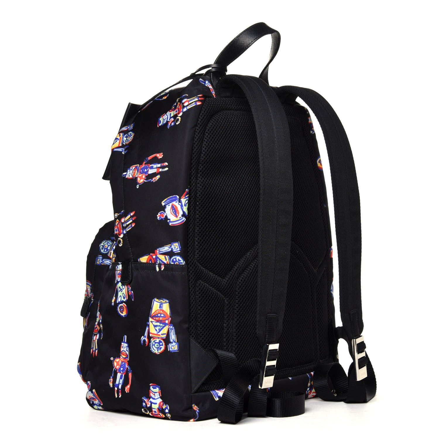 Prada Nylon Saffiano Robot Print Backpack Black 2 of 4