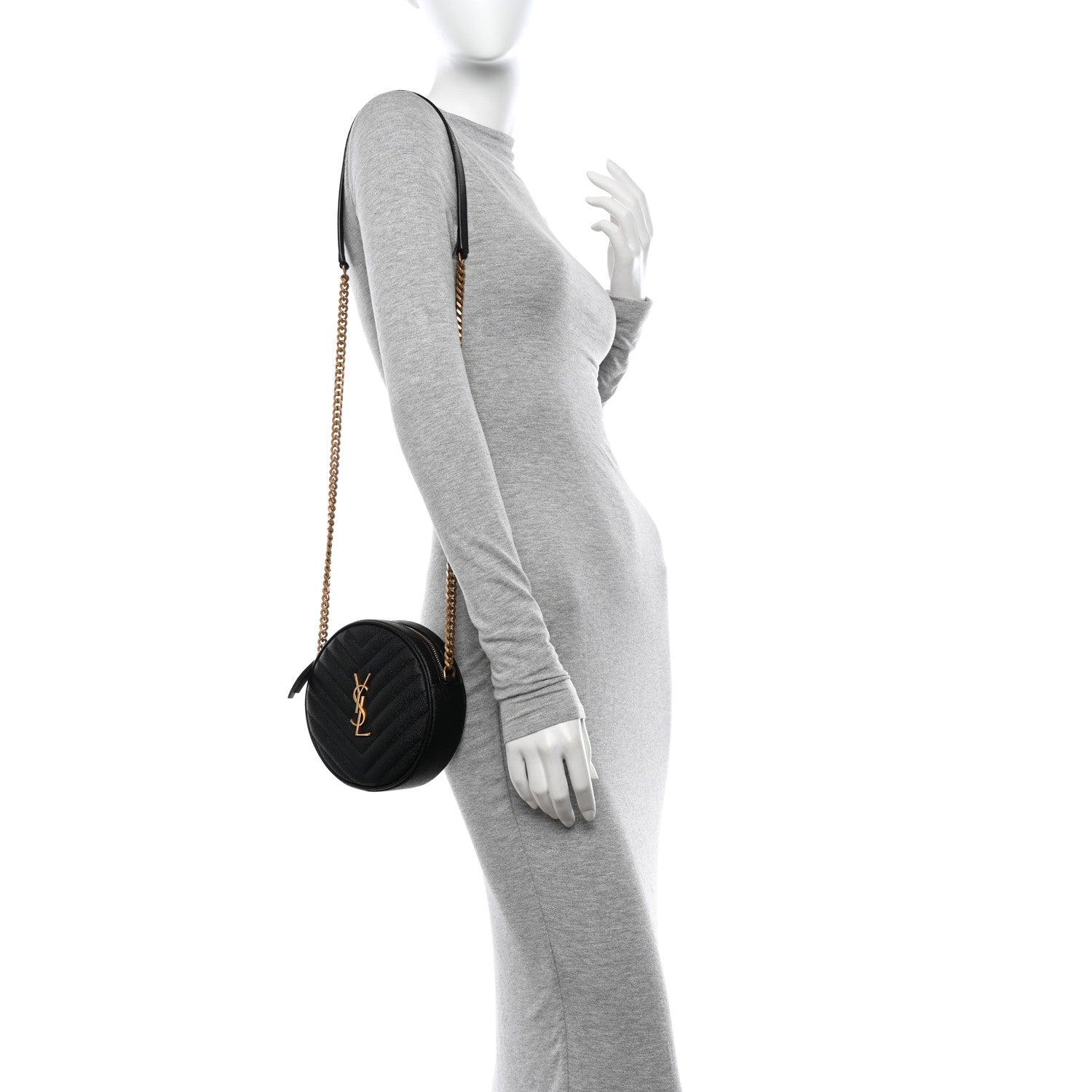 Saint Laurent Grain De Poudre Matelasse Chevron Quilted Round Vinyle Camera Bag Black 2 of 11
