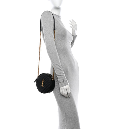 Saint Laurent Grain De Poudre Matelasse Chevron Quilted Round Vinyle Camera Bag Black 2 of 11