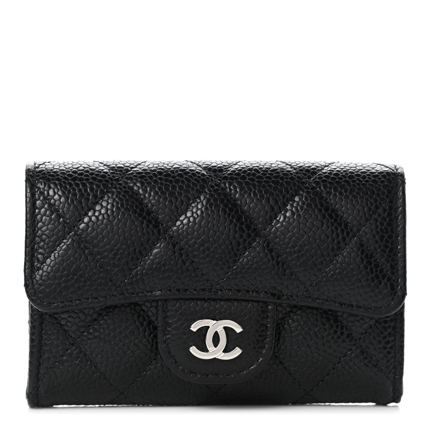 Caviar Quilted Flap Card Holder Black