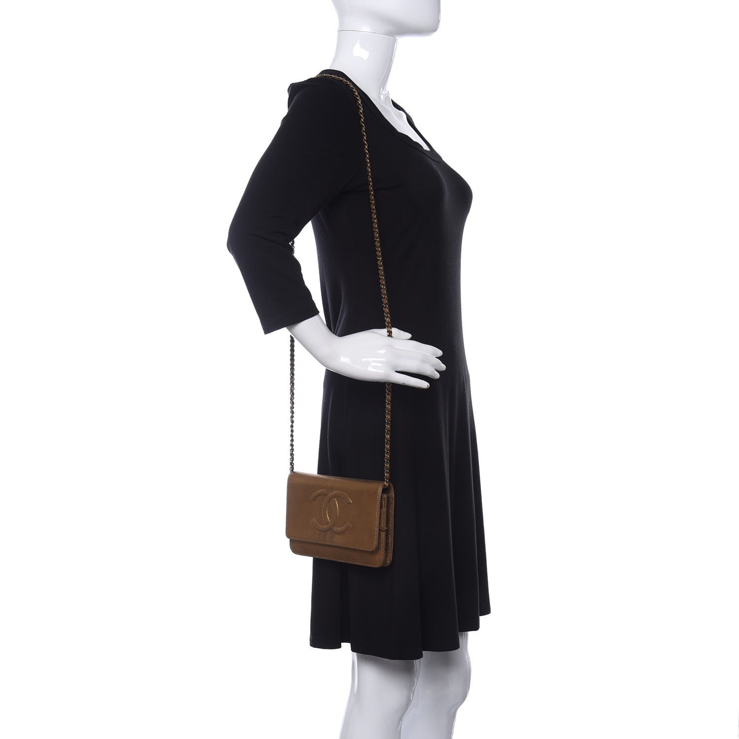 Metallic Lambskin Timeless Wallet on Chain WOC Gold